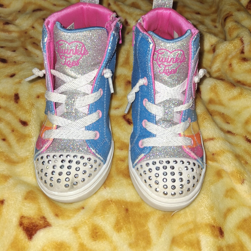Skechers Kids' Glitter High-Top Sneakers - Pink and Blue